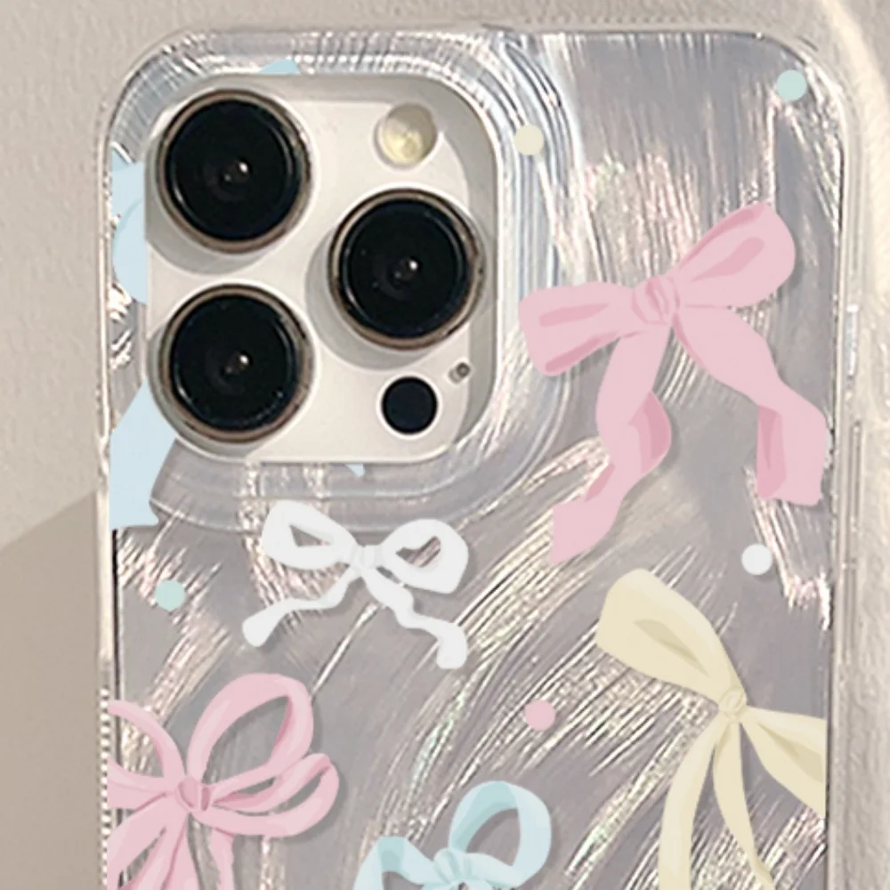Brand new Apple IPhone 16 Pro Max Silver Colorful Bow Silicone Phone case